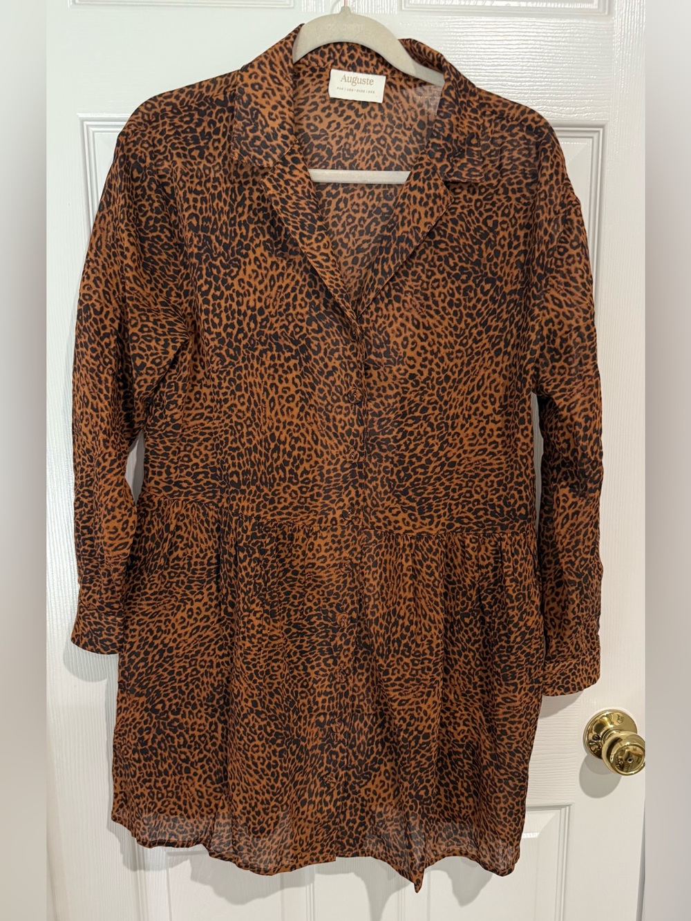 Auguste The Label Leopard-Print Long Sleeve Tiered Dress - Rust & Black